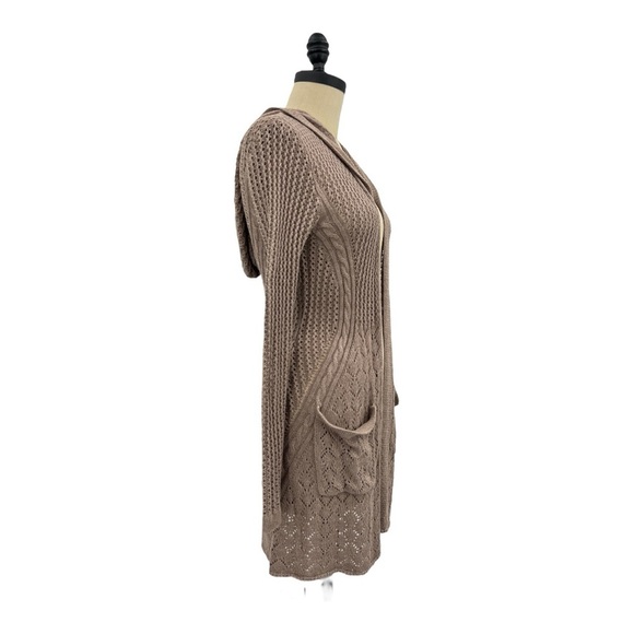 NWT’S Bellini Heather Mocha Long Hood Waterfall Cardigan SZ S - Picture 3 of 9